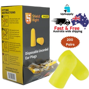 Shield Right 200 Pairs Yellow Ear Plugs, Individually Packaged, Soft PU Foam - Picture 1 of 6