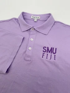 Peter Millar Men’s SMU Mustangs Fiji Fraternity Polo Shirt Purple Size Large - Picture 1 of 8