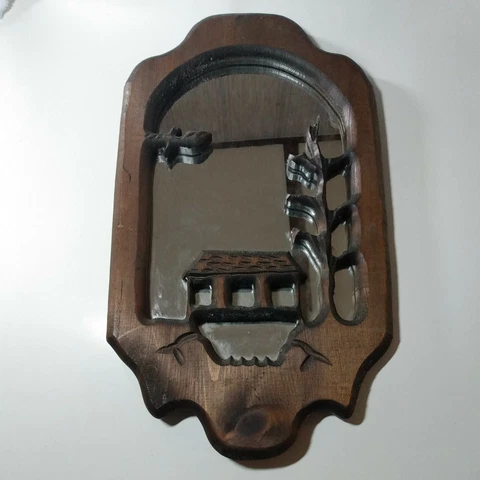 Handcarved  Wood Wall Hanging Mirror Frame Oriental Temple Bird Home Decor Cover
