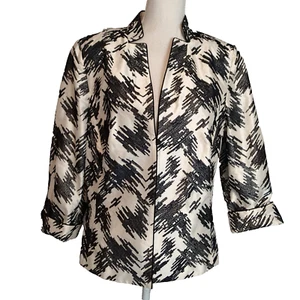 CARLISLE white black silk embroidered 3/4 sleeve unlined jacket blazer 14 - Picture 1 of 18