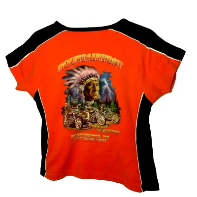 Camiseta de bebé Mountainfest 2007 M naranja motociclista Indian Chief Morgantown WV LEER Foto 1 de 4