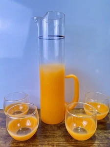 Jarra 4 vasos de polietileno BLENDO naranja Sherbet exquisito estado años 50 DE COLECCIÓN - Imagen 1 de 6