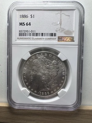 Dólar de plata Morgan 1886 NGC MS64 - escaso alto grado - fuerte atractivo visual Foto 1 de 4
