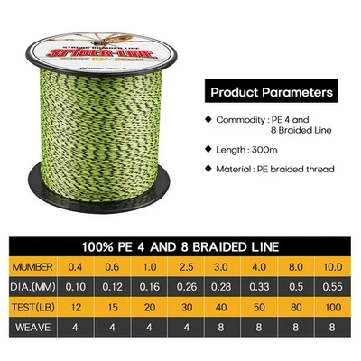 300 М 328 ярдов 4/8 пряди супер прочный PE плетеная леска 12-100 фунтов - Изображение 1 из 4