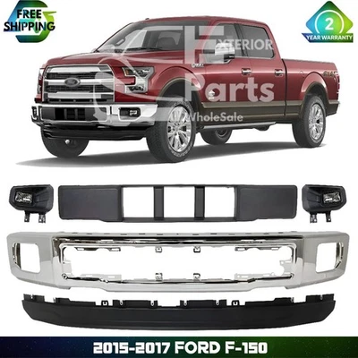 Front Bumper Chrome & Fog Lights Assembly Kit For 2015-2017 Ford F-150 Truck Foto 1 de 4