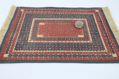 1:12 Dollhouse Miniature Fringed Area RUG 7x9" Black and Burgundy Carpet - Image 1 of 4