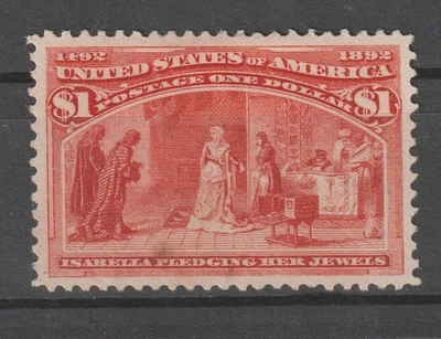 US  #241  VF-XF  unused, no gum series 1893 Columbus $1.00  cv= $  675 - Image 1 of 2