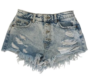 BERSHKA distressed denim cutoff shorts sz 4 acid wash button fly - Picture 1 of 4