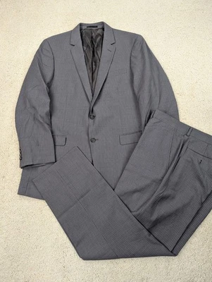 Kenneth Cole Traje Para Hombres 42L 36x30 Gris Rayas Lana 2 Piezas Chaqueta Pantalones Conjunto Foto 1 de 4