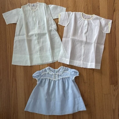 Vintage Baby Girl Embroidered Pintuck Lace Dress Lot of 3 Hand Made Philippines - Image 1 of 4