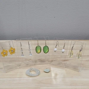 Lot of Earrings & Necklace Pendants Heart Flowers White Yellow Green French Hook - Picture 1 of 23