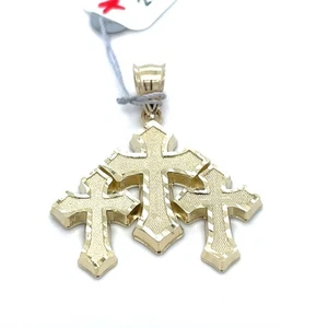 10k Yellow Gold Triple Crosses Pendant 3.00g - Picture 1 of 3