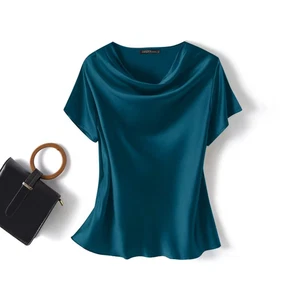 Camicia donna seta maglietta maniche corte sciolta maglietta gelso seta top pullover blusa - Foto 1 di 20