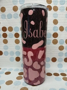 Glitzer Dunkellila/Rosa Gepard 24 Unzen Edelstahl Becher Persönlich Isabella - Bild 1 von 10