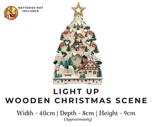 Light Up Wooden Christmas Scene In The Shape Of A Tree - Picture 1 of 3