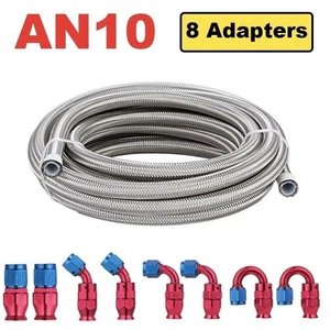 Fuel Line Hose Fitting Kit 3M AN10 Stainless Braided Hose w/8pcs Red Swivel Ends - Picture 1 of 13