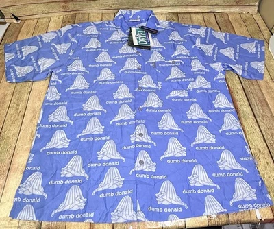 Platinum FUBU Mens XXL Shirt Button Up Blue White Dumb Donald AOP Y2K New - Image 1 of 4