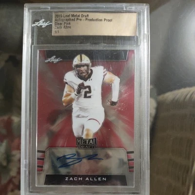 2019 Leaf Metal Pre-Production Proof Zach Allen Clear Pink 1/1 Denver Broncos - Image 1 of 4