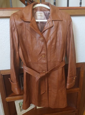 ABRIGO/CHAQUETA CON CINTURÓN VINTAGE DE CUERO DE NUEVA INGLATERRA PARA MUJER, PEQUEÑO Foto 1 de 4