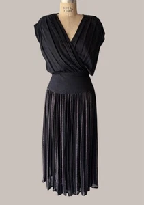 Vintage 80er Wickel Maxikleid tief V schwarz pink von Sandra Daniels für Danieli - Bild 1 von 9