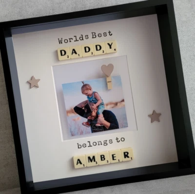 2. Daddy | Scrabble Picture Photo Frame | Happy Fathers Day Dad Mum Mummy - Image 1 of 4