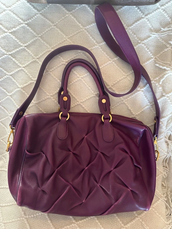 Smythson of Bond Street purple satchel crossbody strap quilted leather - Image 1 of 4