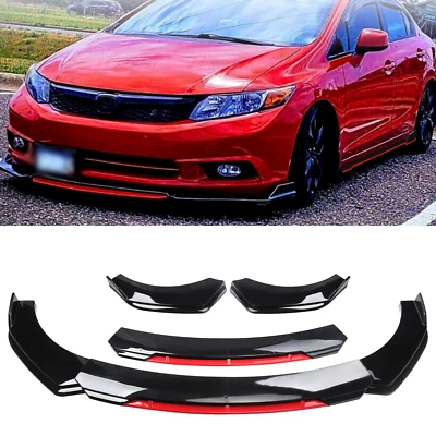 For 2001-2023  Honda Civic Front Bumper Lip Splitter Lower Spoiler Body Kit Red Foto 1 de 4
