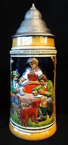 Piedra de Cerveza Alemana Vintage Original Thewalt con Tapas de Peltre #65 Grandes Colores - Imagen 1 de 6
