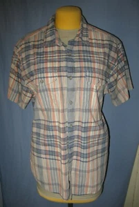 Eddie Bauer Plaid Blue Shirt Classic Fit Button Front Short Sleeve Mens XL EUC - Picture 1 of 9