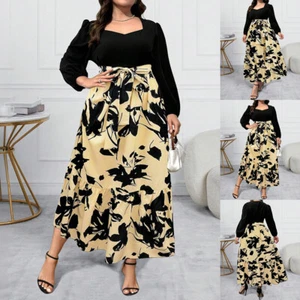 Plus Size Womens Floral Long Maxi Dress Ladies Lantern Sleeve Casual Party Dress - Picture 1 of 14