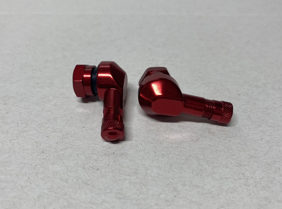 Pair Of RED CNC Aluminum Motorcycle 90 Degree Angle Wheel Tire Stem Valve - Image 1 of 1