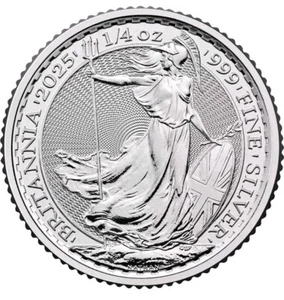 2025 Great Britain Silver Britannia 1/4 oz 999 Fine Silver Bullion 50 Pence Coin - Picture 1 of 5