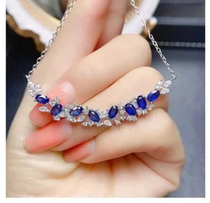 5Ct Oval Cut Lab Created Blue Sapphire Pendant Necklace 14K White Gold Plated - Picture 1 of 4