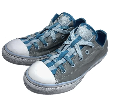 Converse All Stars Silver teal Satin Sneakers Dbl Laces Junior 3 RARE Loophole - Image 1 of 4