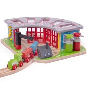 Cobertizo de motor Bigjigs Rail 5 vías con tocadiscos, juego de tren de madera accesorios - Imagen 1 de 2