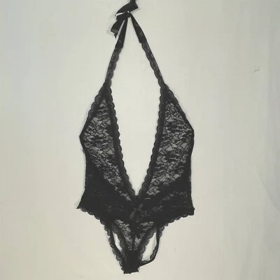 Body de peluche Dreamgirl para mujer talla única tanga elástico encaje negro Foto 1 de 4