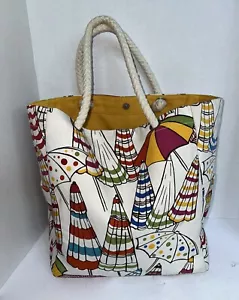 Pottery Barn Large Beach Umbrellas Tote Bag Rope Handles Heavy Duty Canvas - Picture 1 of 10