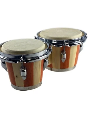 ZENISON Zension 7" and 8" BONGO DRUMS - Latin Percussion Bongos Set Cowhide Tuning Key