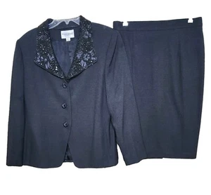 Vintage John Meyer of Norwich schwarz Perlen bestickt Rock Anzug Gr 16 - Bild 1 von 14