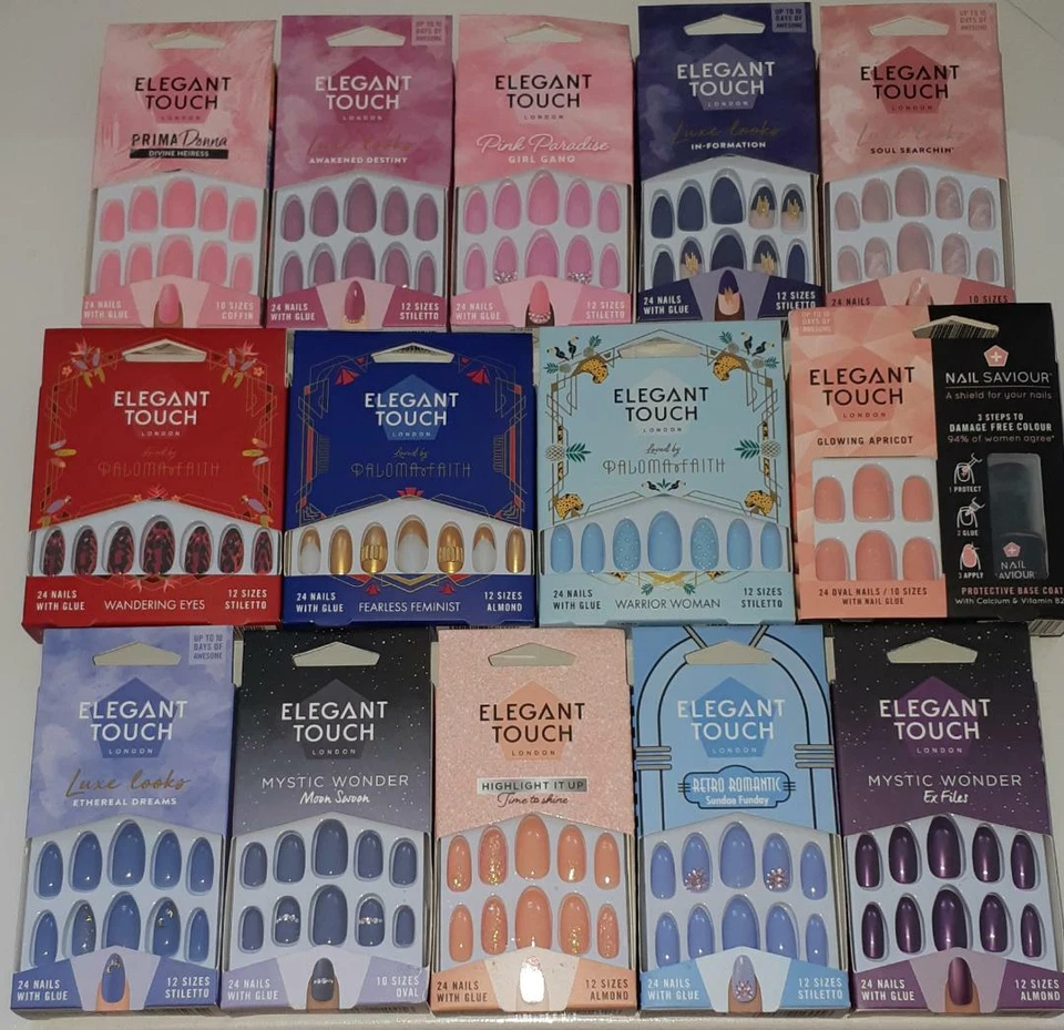 ELEGANT TOUCH FALSE NAILS LOVE LUXURY LUXE FRENCH PINK 24 12 SIZES SQUARE OVAL