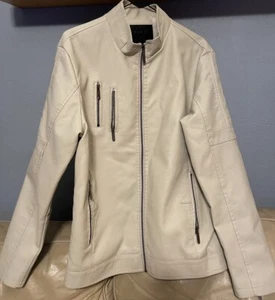 Chaqueta de motocicleta American Breed crema cremallera frontal imitación cuero, para hombre talla S - Imagen 1 de 8