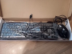 NEW & BOXED Keyboard & Mouse - Black, Backlit with Green LED - Picture 1 of 3