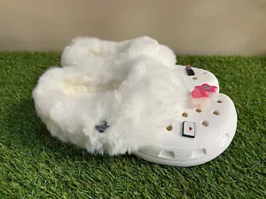 Crocs Mammoth Light Up Charm Clog Womens Size 8 White Fuzzy Fur Lined NEW - Picture 1 of 6