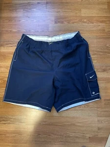 Vintage Nike Shorts Mens 2XL Blue White Cargo Board Swim Trunk Pocket Swoosh Y2K - Picture 1 of 13