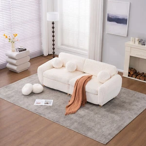 Modern Sofa for Living Room, 84" White Corduroy Sofa Couch, Sectional Love Seat - Picture 1 of 12