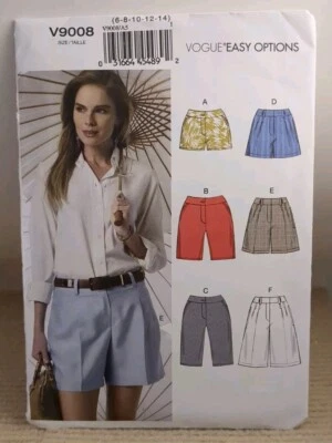 Vogue V9008 9008 短裤 3 长度修身或宽松缝纫样板 尺寸 6-14 未切割 — 第 1/4 张图片