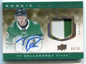 2020-21 UD Premier Paramount Autograph PTD Ty Dellandrea Rookie Patch Auto 66/99