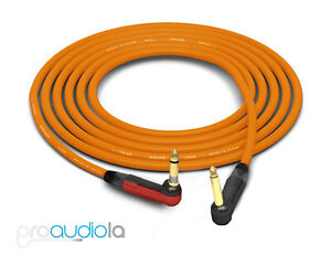 Canare Quad Instrument Cable | Silent 90° 1/4" TS to 90° 1/4" TS | Orange 18 Ft