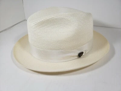 DOBBS ROSEBUD IVORY FLORENTINE MILAN STRAW FEDORA MADE IN USA - Image 1 of 4