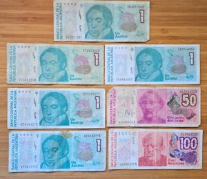 Lot von 7 argentinischen Banknoten - (5) 1 Australien (B&C); (2) 100 Australes - Bild 1 von 1